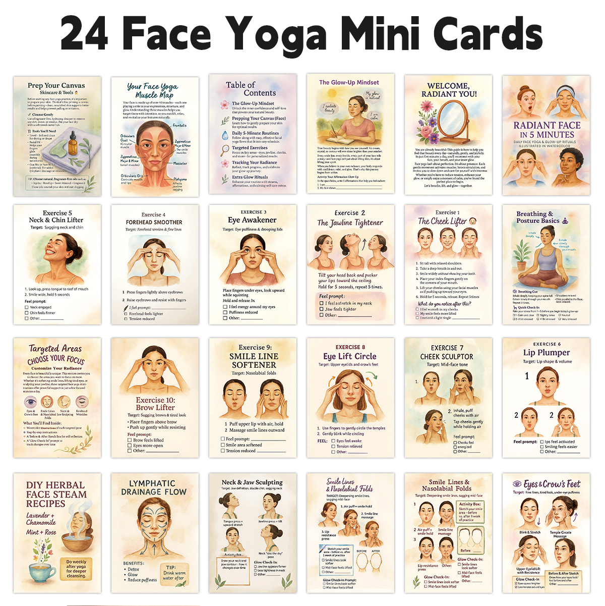 24pcs Radiant Face Yoga Cards, – обзор и цена Health Within Wellness Center